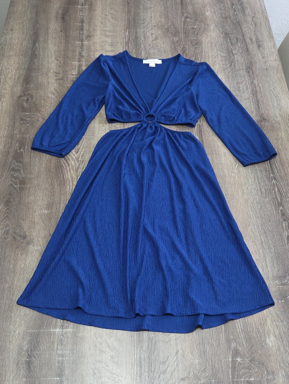 NEW! Monteau Los Angeles Cutout Ring Detail Midi Dress Textured Rib Royal Blue S